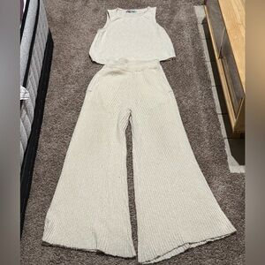 Free People Cream Ribbed Knit Set